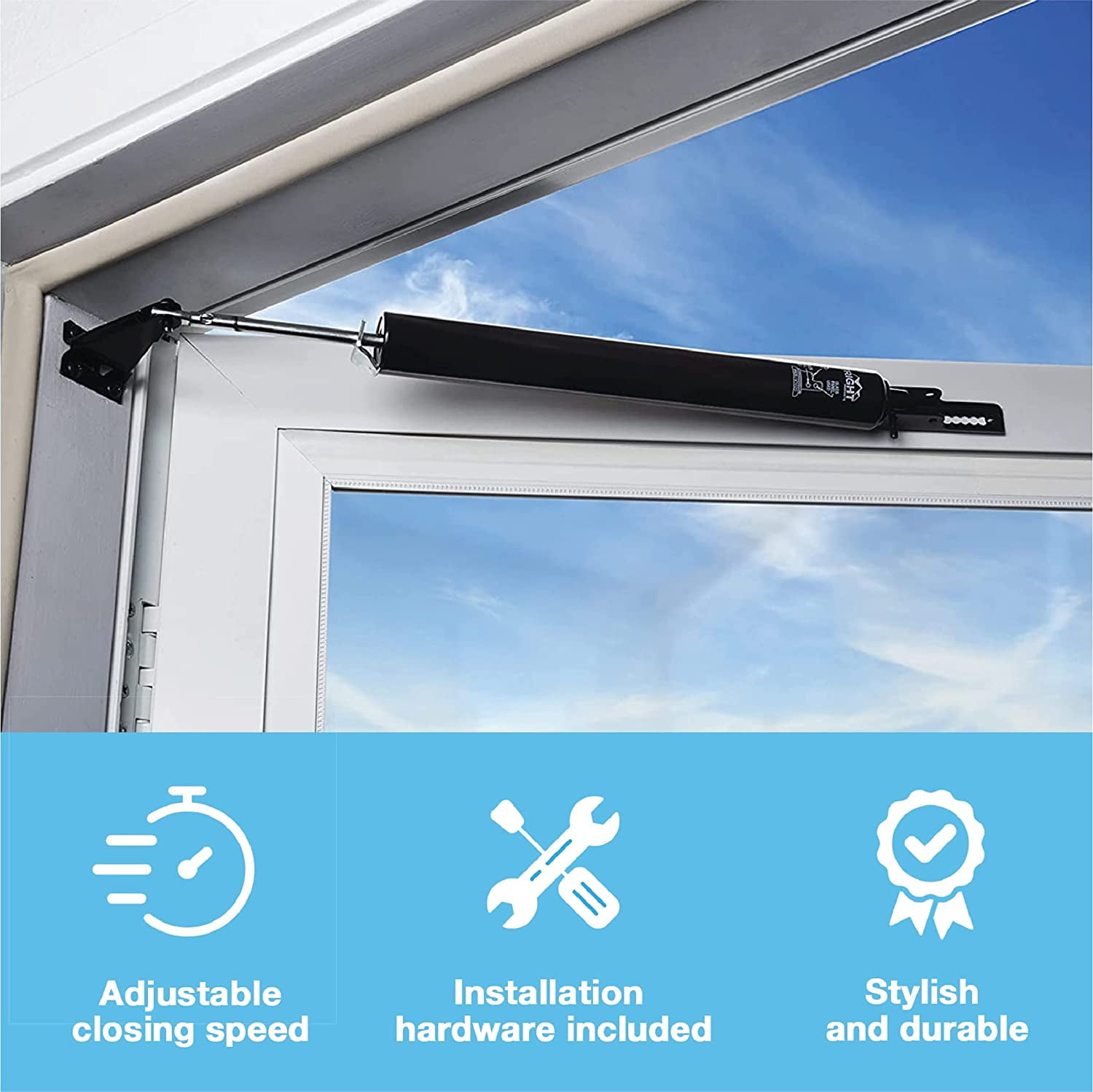 (3 pack) Wright Products Standard Duty Steel Pneumatic Screen Door Closer, Black Finish