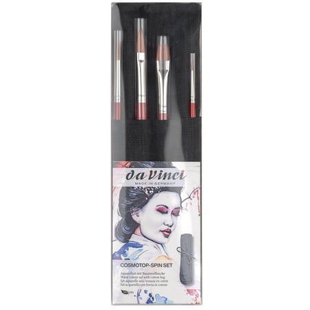 da Vinci COSMOTOP-SPIN Watercolor Brushes Synthetic Assorted 4 Brush Set in Black Cloth Carrying Bag