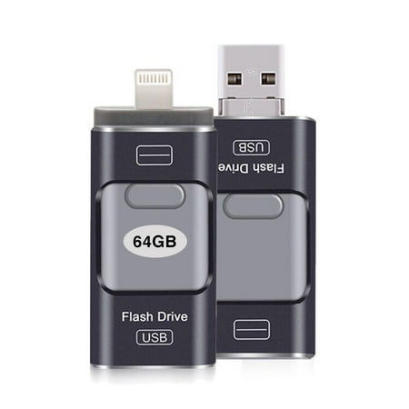 - 64GB 3 in1 Multi Functions i Flash Drive with Lightning& Micro & USB2.0 Port for Apple iOS & Android & Computers (Black)