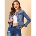 thumbnail image 2 of Chaqueta De Mezclilla Para Mujer Chaquetas De Mezclilla De Manga Larga Sin Cuello Con Botones Azul M, 2 of 6