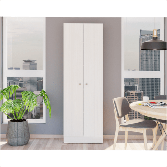 JERFIT 71" Tall White Storage Cabinet with 2 Doors & 5 Adjustable Shelves for Living Room, Kitchen, Garage