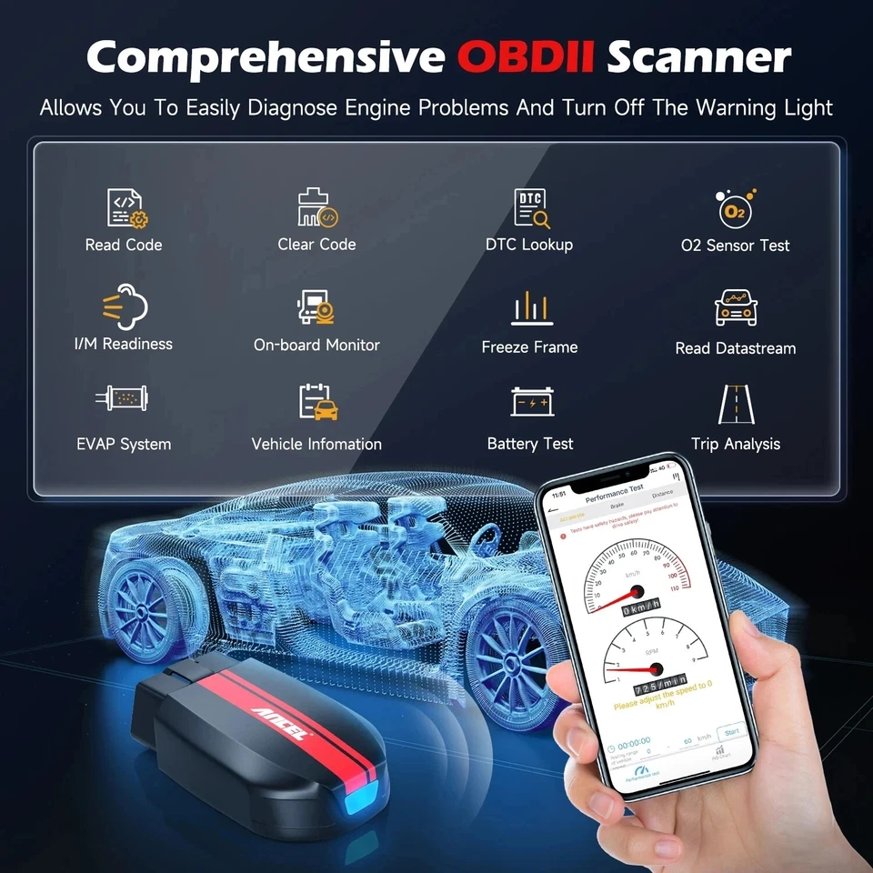 ANCEL BD200 OBD2 Scanner Bluetooth Wireless Automotive Diagnostic Tool with Battery Test Performance Test Car Code Reader OBDII Vehicle Adapter Check Engine OBD2 Scanner for iPhone iPad Android