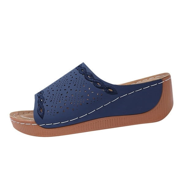 Womens Low Wedge Sandals Comfortable Dressy Arch Support Slides Orthopedic Sandals Slip On Summer Shoes