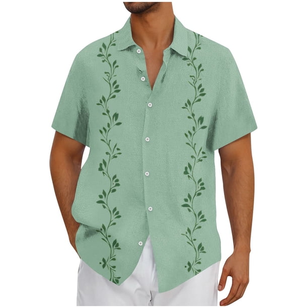 Mens Casual Botón Arriba Camisas Manga Corta Vintage Boliche Cuba Playa Camisas de Verano Botón Arriba