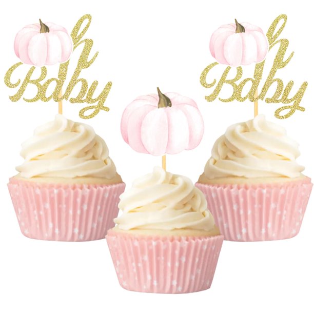 Calabaza Oh Baby Cupcake Toppers Otoño Calabaza Cupcake Picks Calabaza Temática Baby Shower Cumpleaños Acción De Gracias Halloween Fiesta Pastel Decoración Suministros - Juego De 24 (Melocotón Bebé)