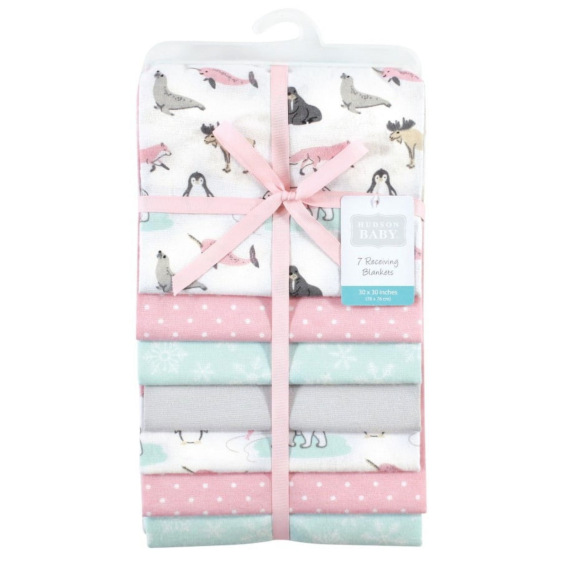 Hudson Baby Infant Girl Cotton Flannel Receiving Blankets Bundle, Girl Arctic Animals, One Size