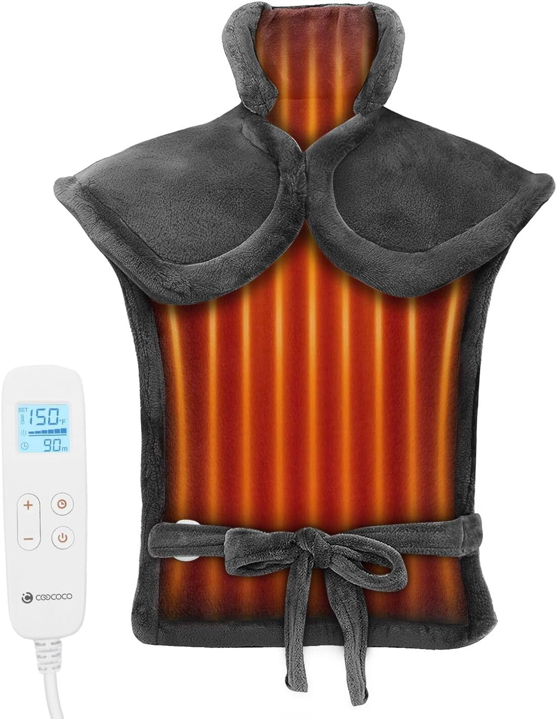 CooCoCo 37"x24" Heating Pad for Neck and Shoulders and Back, Heat Pad for Back Pain Relief, Full Back Heated Pad, 6 Heat Settings 3 Timers Auto-Off
