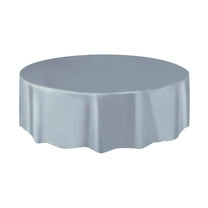 Silver Plastic Party Tablecloth, Round, 84in