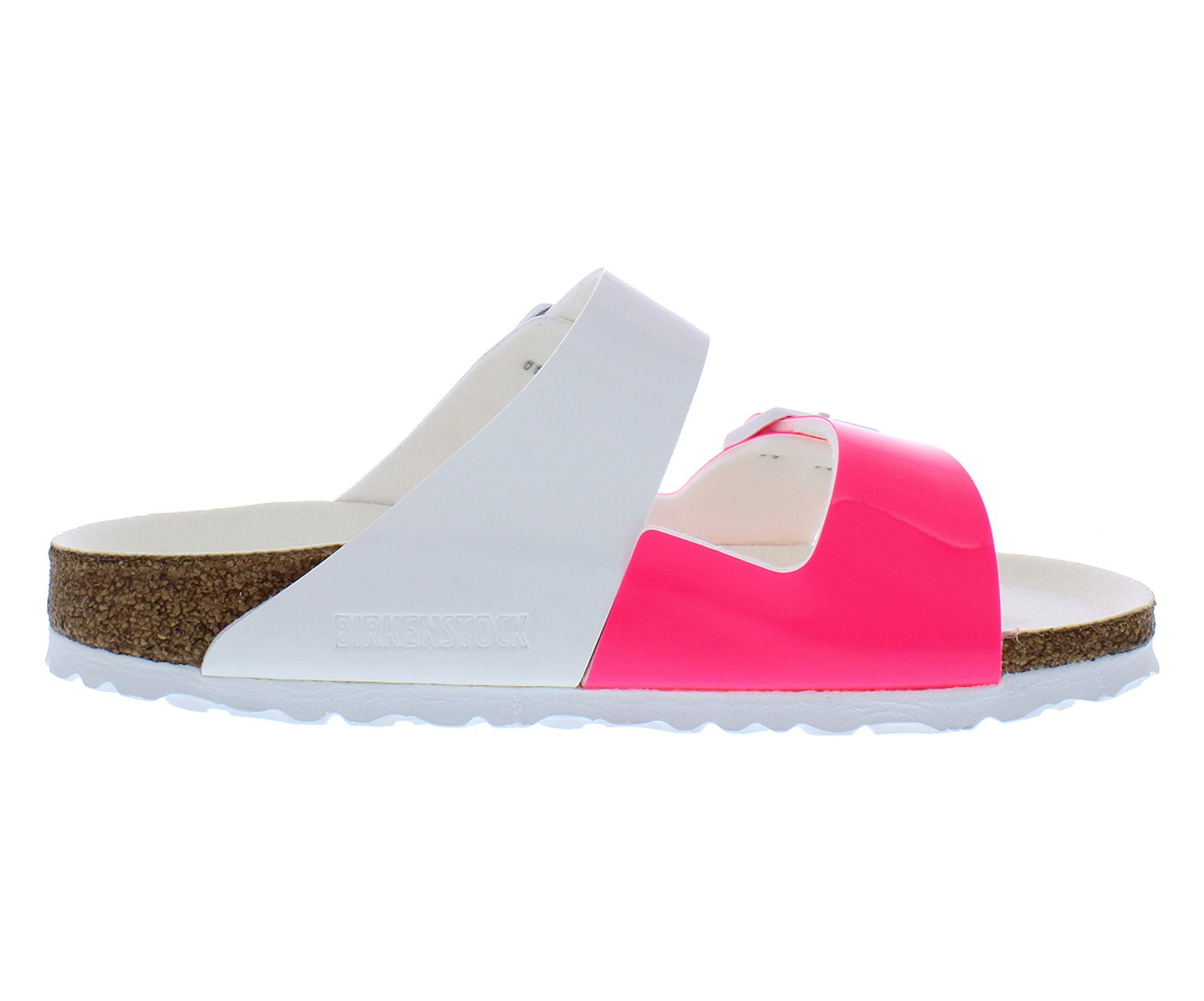 Birkenstock Arizona Split Narrow Unisex Shoes Size 4, Color: Patent Neon Pink/White