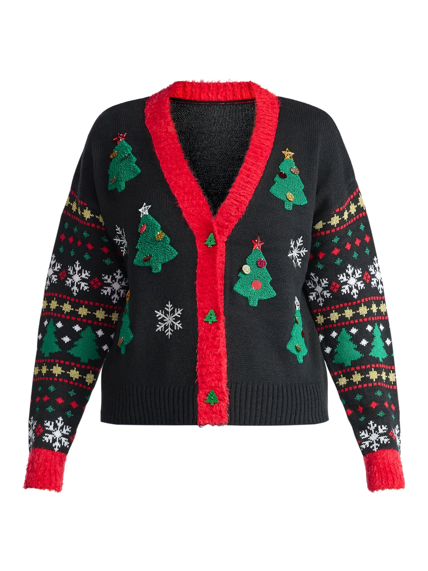 Women's Embellished Button Front Christmas Cardigan from Holiday Time, Sizes XS-XXXL