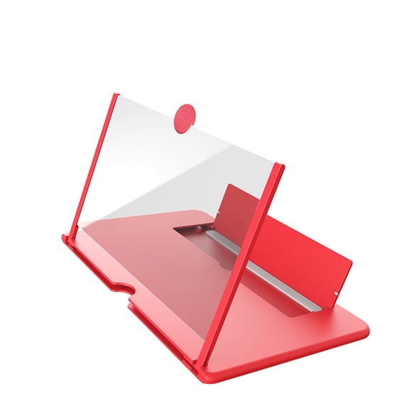 Phone Screen Magnifier - 12in Folding Stand, 3-4X Enlargement for Video Watching, Desktop & Travel Use(Red)