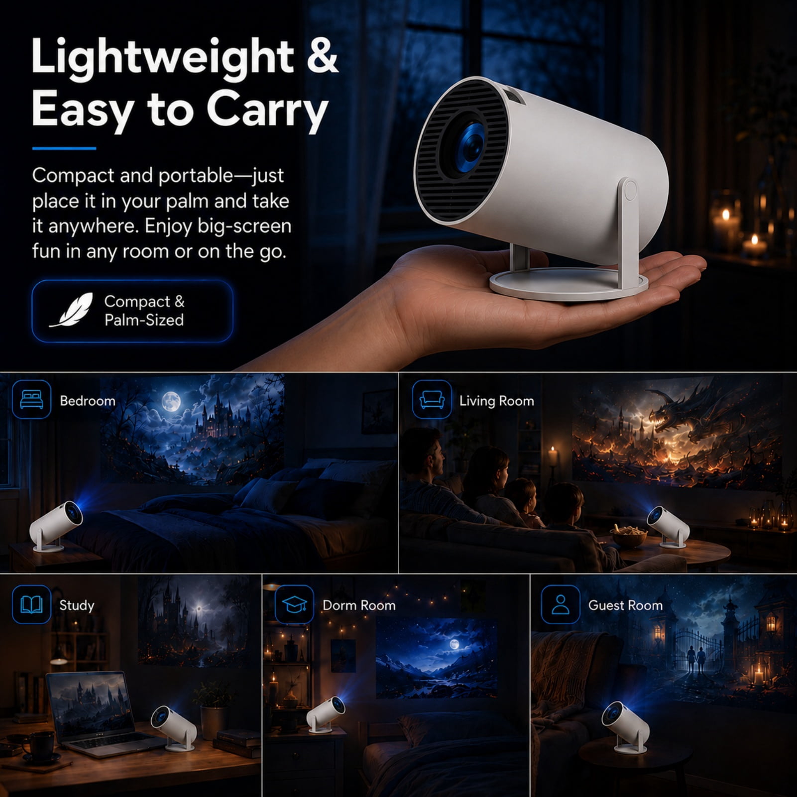 Panefright Halloween Window Projector, Bluetooth and Wifi Capabilities, Flexible 180° Projection and Automatic Image Calibration, HD Input Support with Built-In Audio, Suitable for Halloween