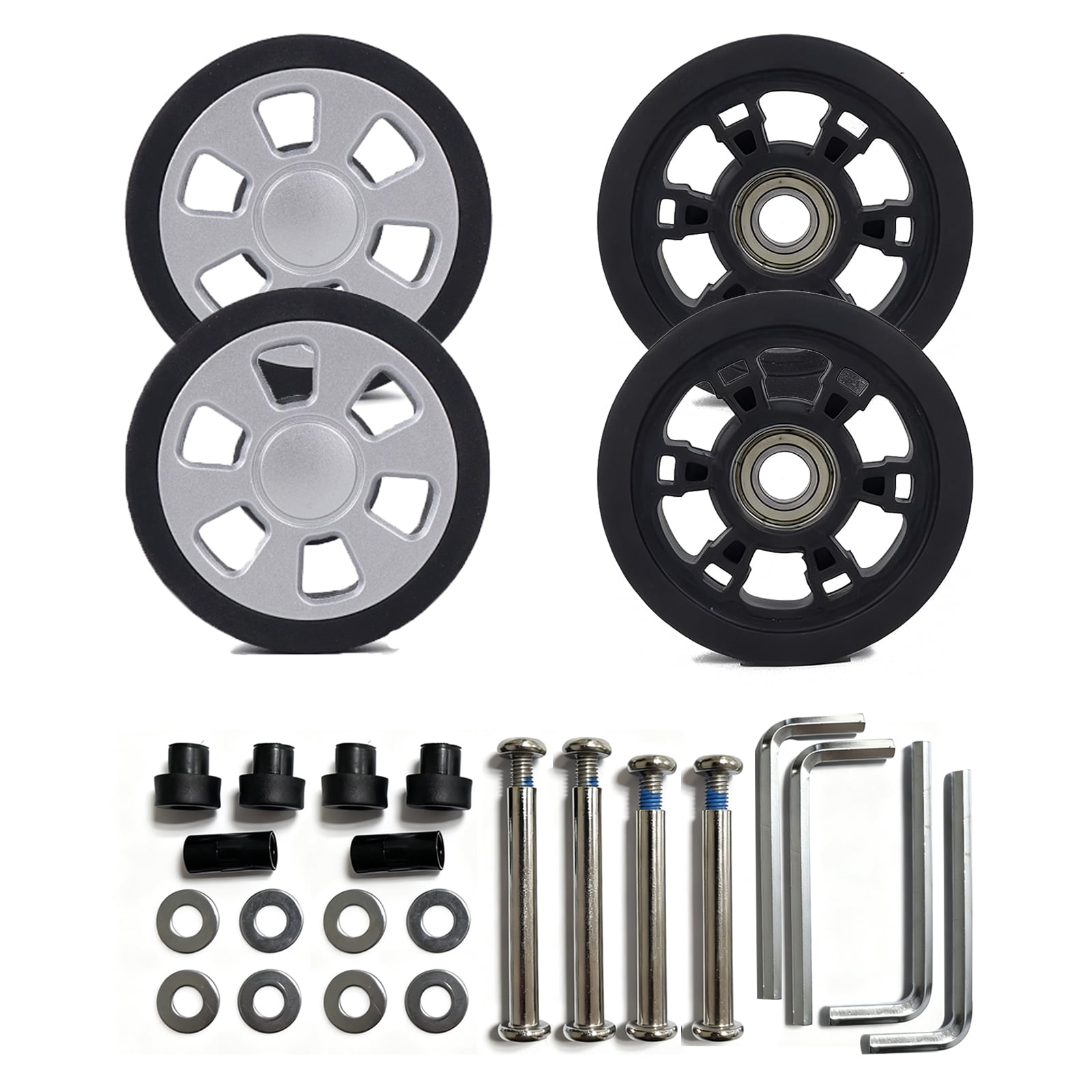 Luggage Wheels Replacement Kit 55mm x 12mm Black Rubber Wheel with Screws Axles Bearings Wear Resistant Mute Suitcase Wheels for Replacement Luggage Suitcase Caster Sliver 4pcs