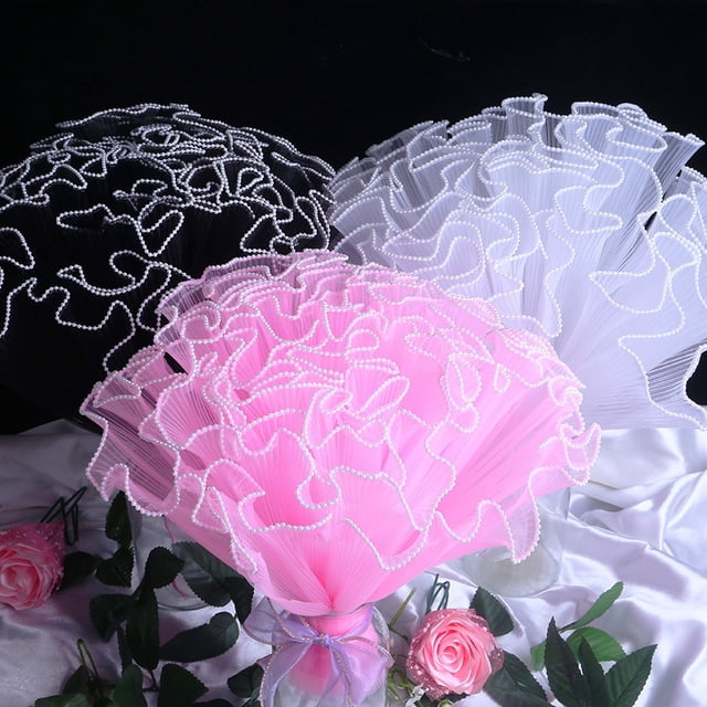 Papel de regalo de flores de 28 cm de ancho para regalo de vacaciones Ramo de malla Pearl Wave Hilo de borde de copia floral