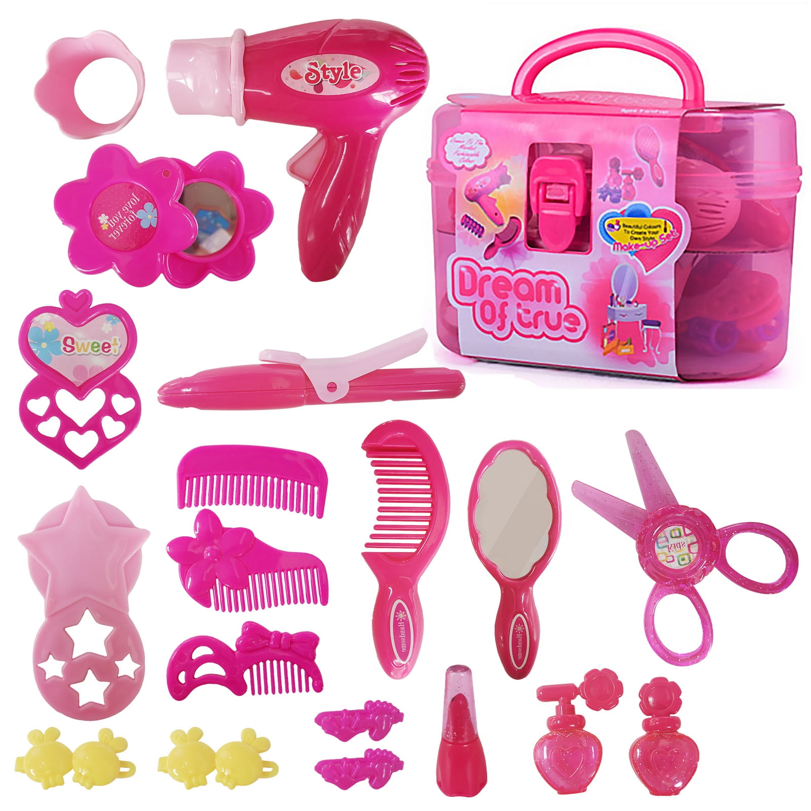 Beauty Hair Salon Toy Kit for Little Girls, 17 Piece Pretend Play Set