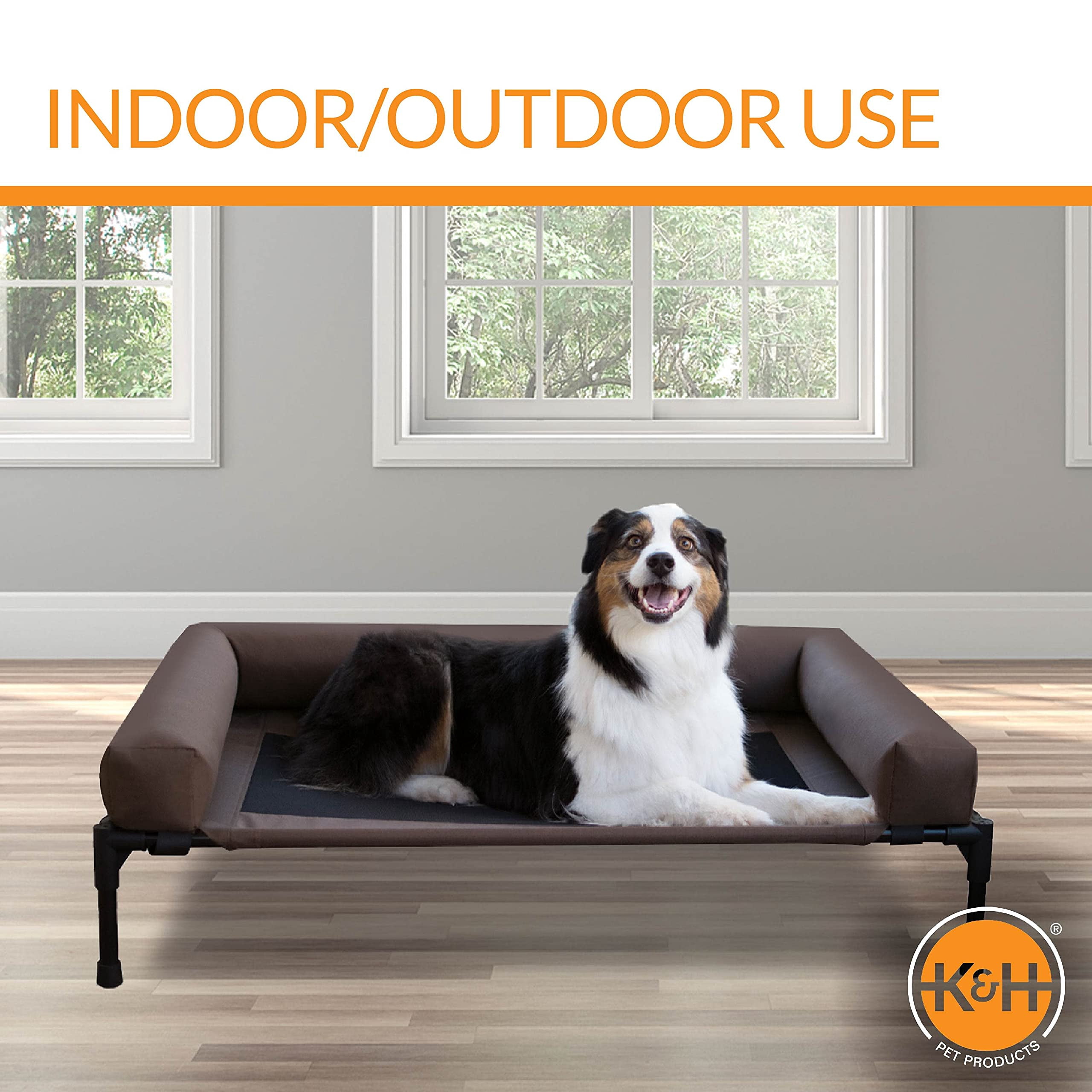 Bolster Dog  Indoor Outdoor Elevated Hammock Bed With Removable Washable Bolsters Mesh Cover Raised Metal Frame - Medium 32 X 25in Chocolate