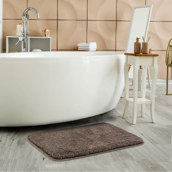 PiccoCasa Thick Plush Bath Mat Rugs Floor Kitchen Door Rug Soft Microfiber Non-slip TPR Rubber Carpet Brown 16" x 24"