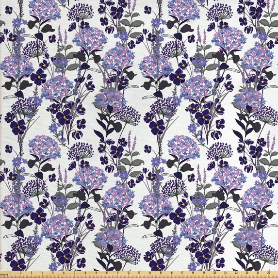 Floral Sofa Upholstery Fabric by the Yard, Spring Time Clutter of Endemic Flowers, Decorative Fabric for DIY and Home Accents, Purpleblue Ceil Blue by Ambesonne