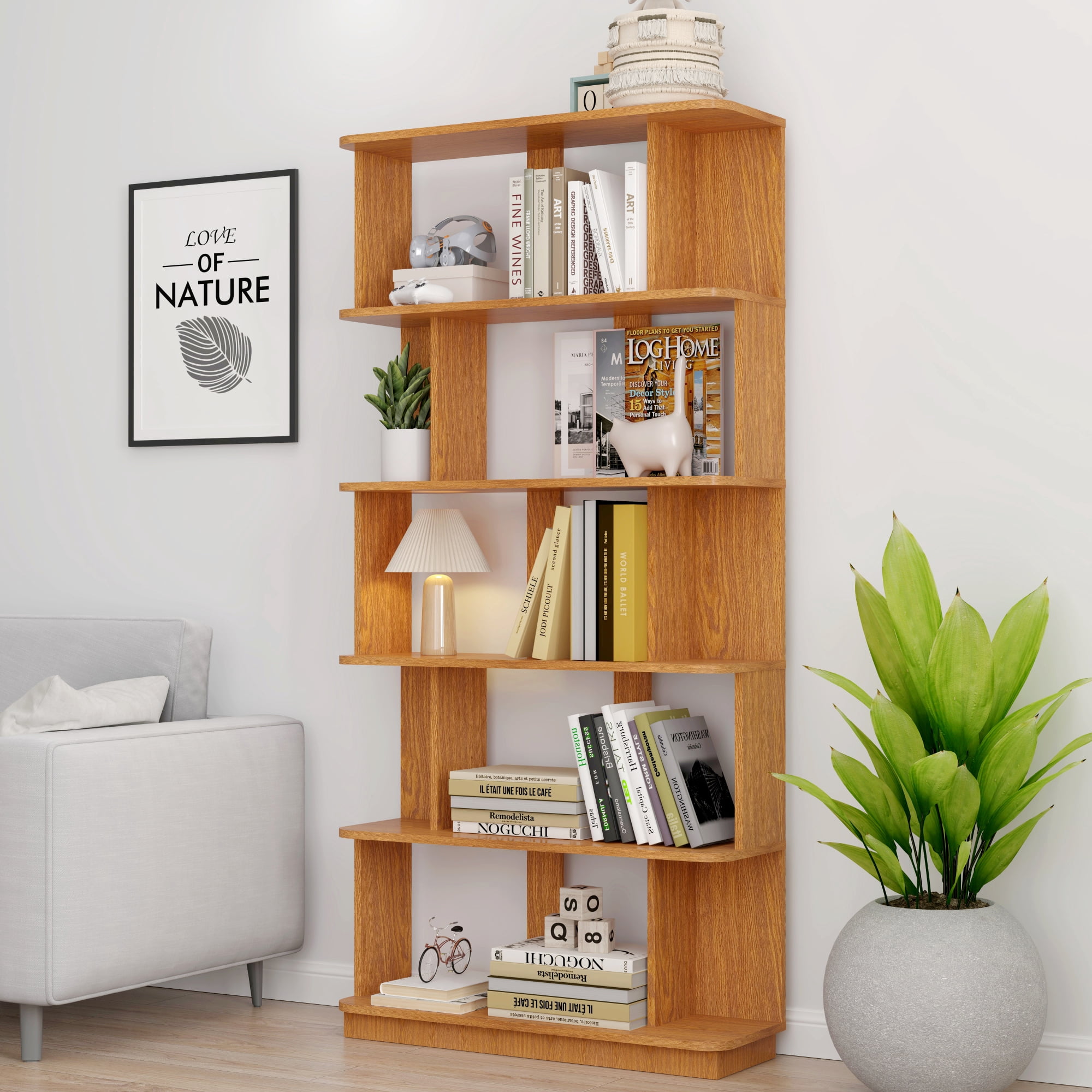 Leumius 5 Tier Open Storage Bookcase,Free Combination Bookshelf,Wood Display Shelving for Living Room Home Office Bedroom Decor Organizer,31.5" L x 64.56" H,Dark Oak