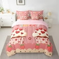 thumbnail image 2 of Feelyou Kawaii Strawberry Cake Bedding Comforter Set 7pcs, Love Heart Flower King Bedding Sets, Princess Pink Cartoon Reversible Bed Sheets, Luxury Bedroom Decor, 2 of 8