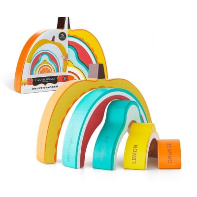 Fao Schwarz 5 pc Fruit Stacker Wood Puzzle Building Set