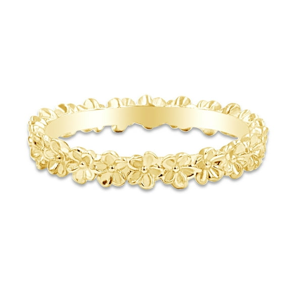 14k Yellow Gold Plated 925 Sterling Silver Plumeria Flower Design Wedding Band Promise Ring Jewelry For Her Women Ring Size-6.5