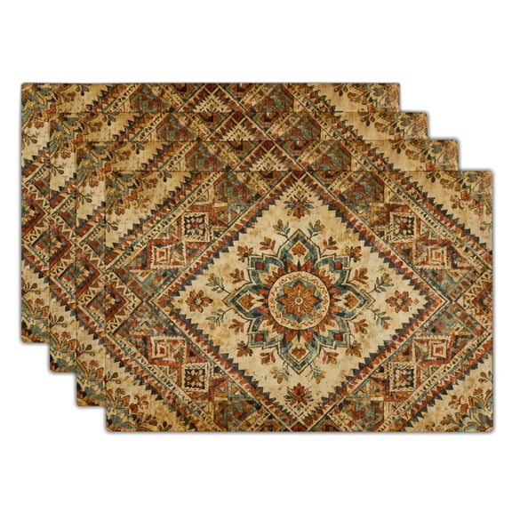 ABSOP Boho Linen Placemats Set of 4 Retro Stain-Resistant Place Mats 12x18in for Home Kitchen Dining Decoration