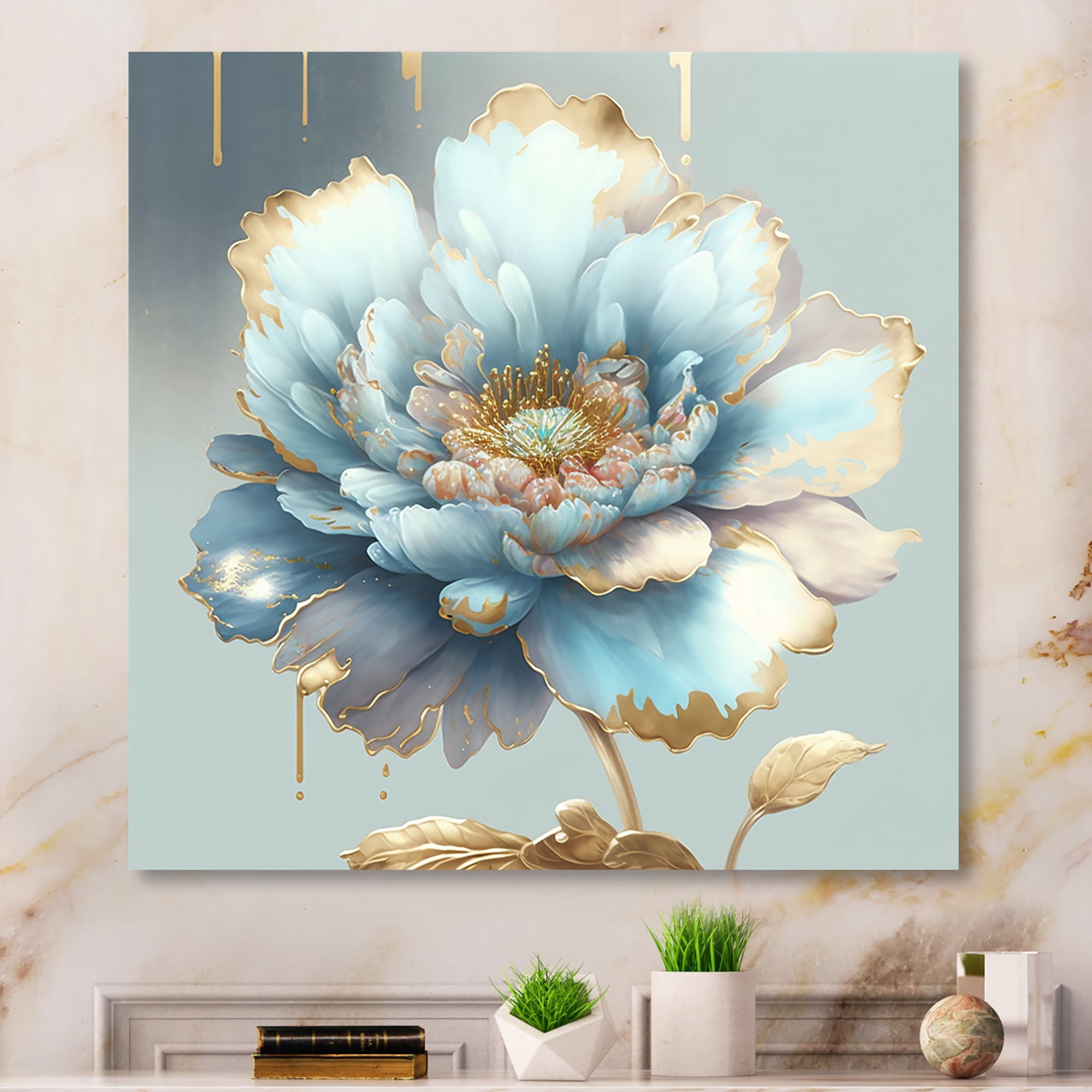 Designart Chic Blue Blooming Flower IV Canvas Wall Art