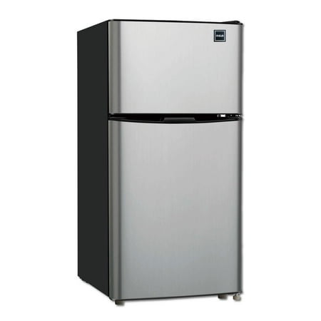 RCA 4.7 Cu ft Two Door Mini Fridge with Freezer RFR459, VCM Stainless Steel