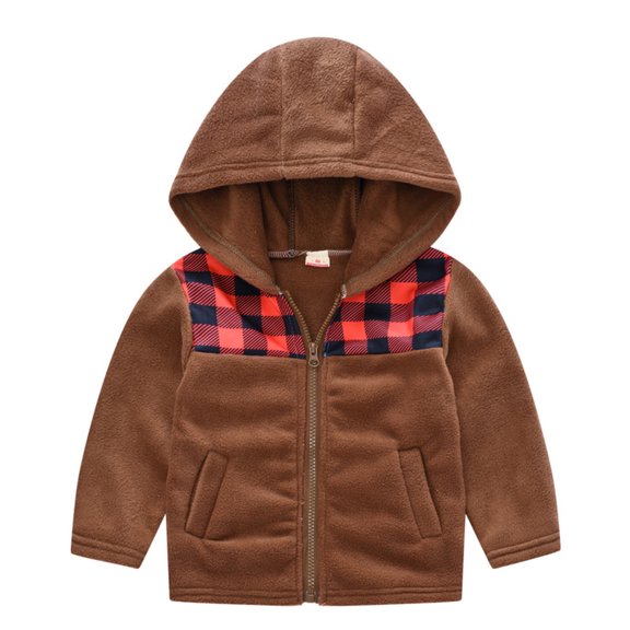 ATOGUTA Boy Winter Coat Leopard Print Jacket Fleece Hooded Jacket with Zip Brown, Size 3T-8