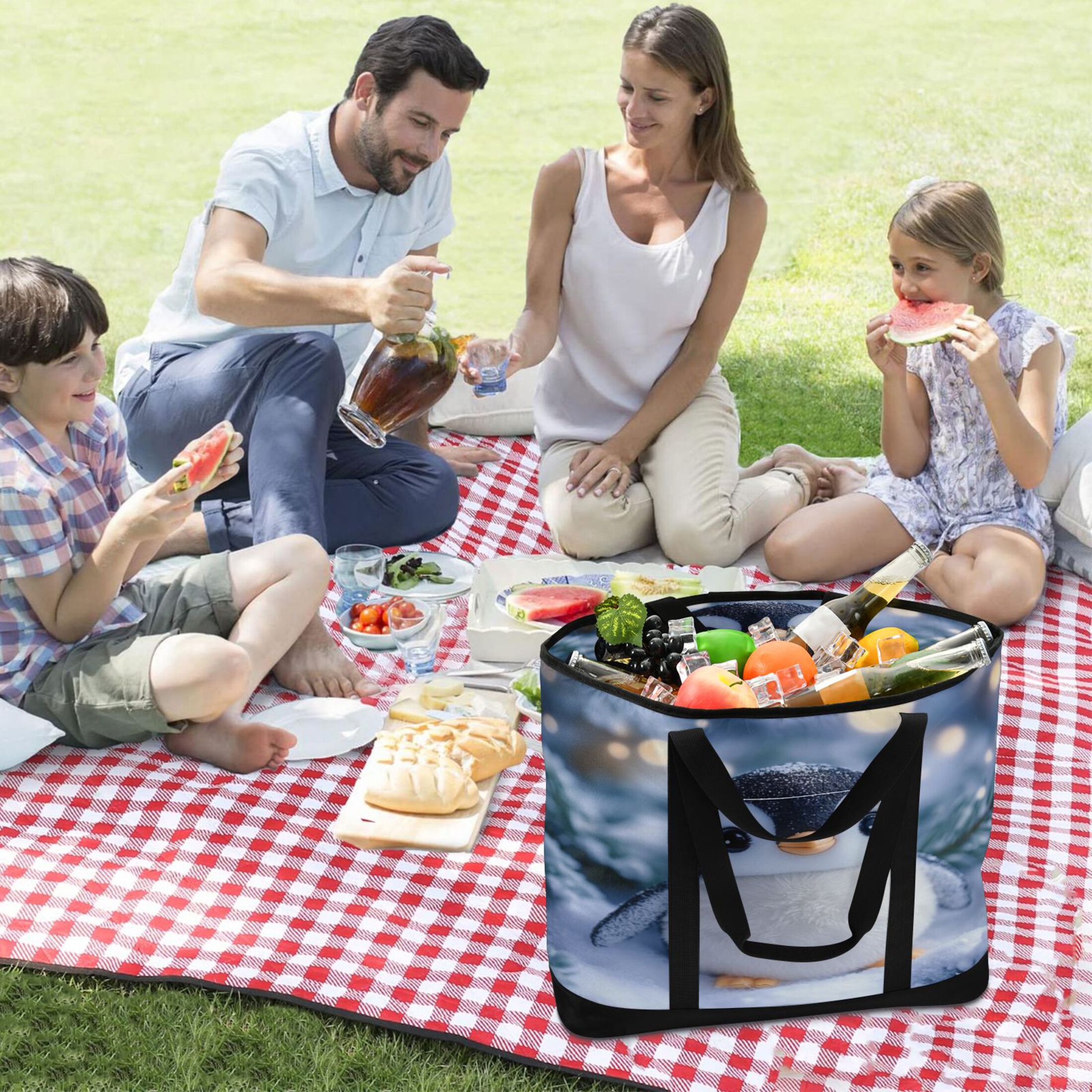 Large Hand-held Ice Pack Picnic Bag Insulation and Refrigeration Suitable for Shopping Picnics and Camping Christmas Penguin