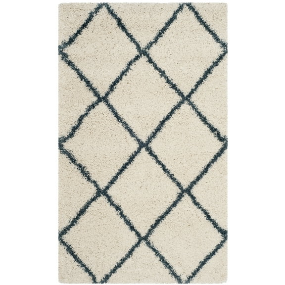 SAFAVIEH Hudson Amias Geometric Shag Area Rug, Ivory/Slate Blue, 3' x 5'