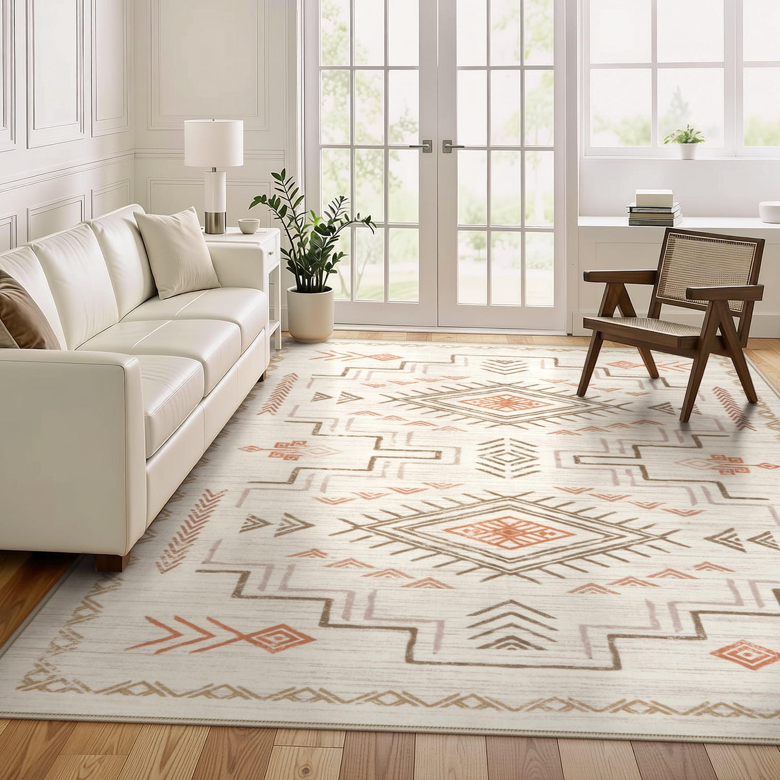 Lahome Washable 8'x10' Area Rug, Brown Rugs for Living Room, Non-Slip Aztec Tribal Moroccan Carpet for Bedroom, Neutral Large Area Rugs Under Dining Table Home Office, Brown