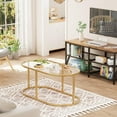 thumbnail image 4 of Gold Glass Coffee Table for Living Room - Oval Center Table with Sturdy Metal Frame | Modern Tempered Glass Accent Table for Bedroom & Home Office, 4 of 6