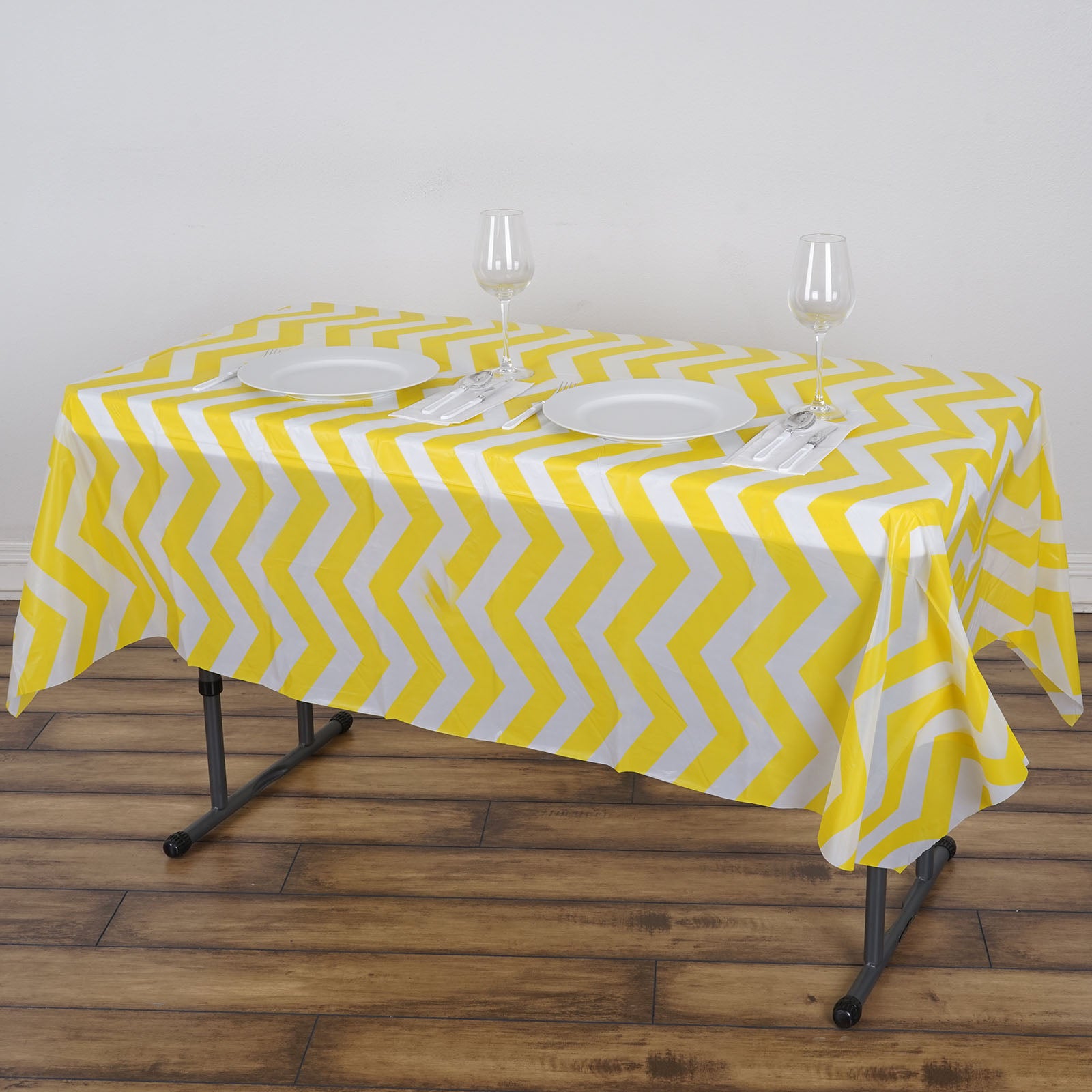 Efavormart 54" x 72" Yellow 10 Mil Thick Chevron Waterproof Tablecloth