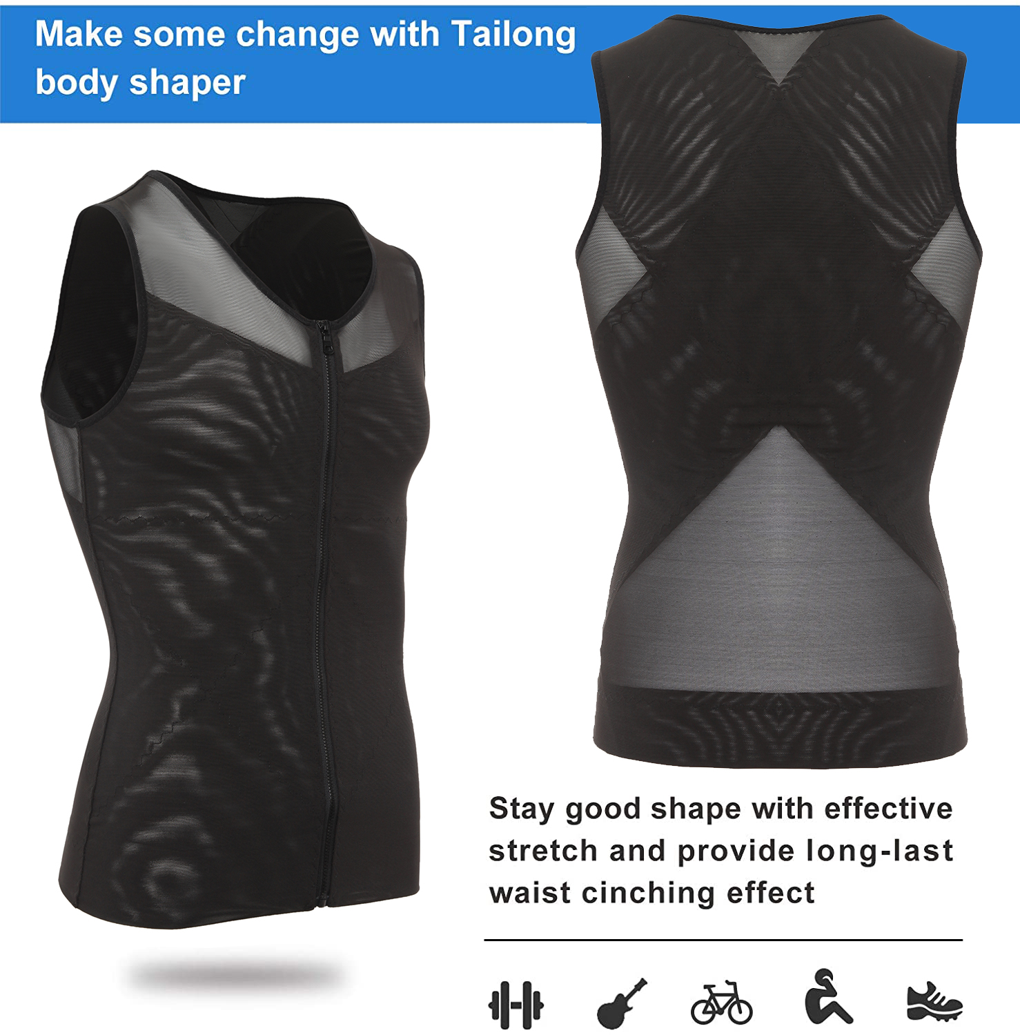 TAILONG Mens Compression Shirt For Body Shaper