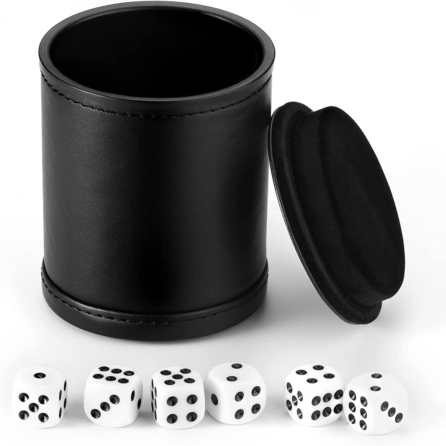 Felt Lined Dice Cup PU Leather Set, Quiet Shaker for Dice Board Family Games Yahtzee Farkle