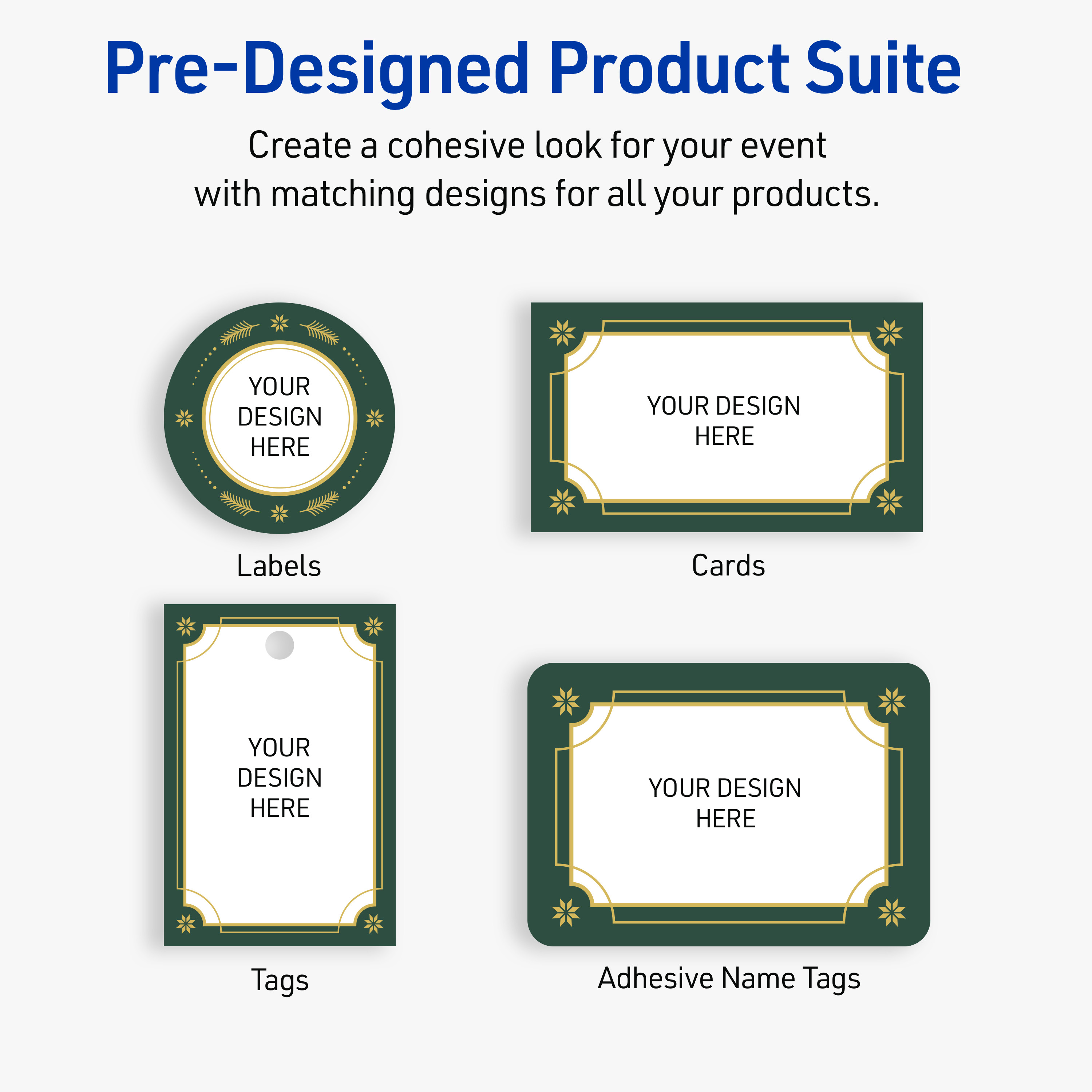 Avery Adhesive Name Tags, Matte White, Green & Gold
