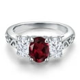thumbnail image 3 of Gem Stone King 925 Sterling Silver Red Rhodolite Garnet and White Moissanite Filigree Style 3 Stone Ring for Women (2.35 Cttw, Oval 8X6MM and 6X4MM) (Size 6), 3 of 6