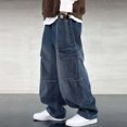 thumbnail image 2 of Bovxnpu Boys Jeans Denim Pants Straight Denim Cargo Pants With Pockets Casual Jeans Trousers, 2 of 7