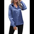 thumbnail image 1 of Blusas de Satén para Mujer, Informales, de Larga, con Botones, Elegantes, para Trabajo y Negocios Azul XL, 1 of 10
