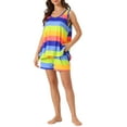 thumbnail image 4 of Conjuntos de pijama para mujeres INSPIRE CHIC, camisetas sin mangas con pantalones cortos, atuendos de lounge a rayas coloridas con bolsillos, 3XL azul, 4 of 6