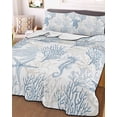 thumbnail image 3 of Quilts Twin-XL Size Bedding Set, Blue Grey Coastal Lightweight Quilted Comforter, Sea Turtle Nautical Coral Summer Beach Reversible Bedspread Coverlet with Pillow Covers for All Season, 68" x 98", 3 of 7