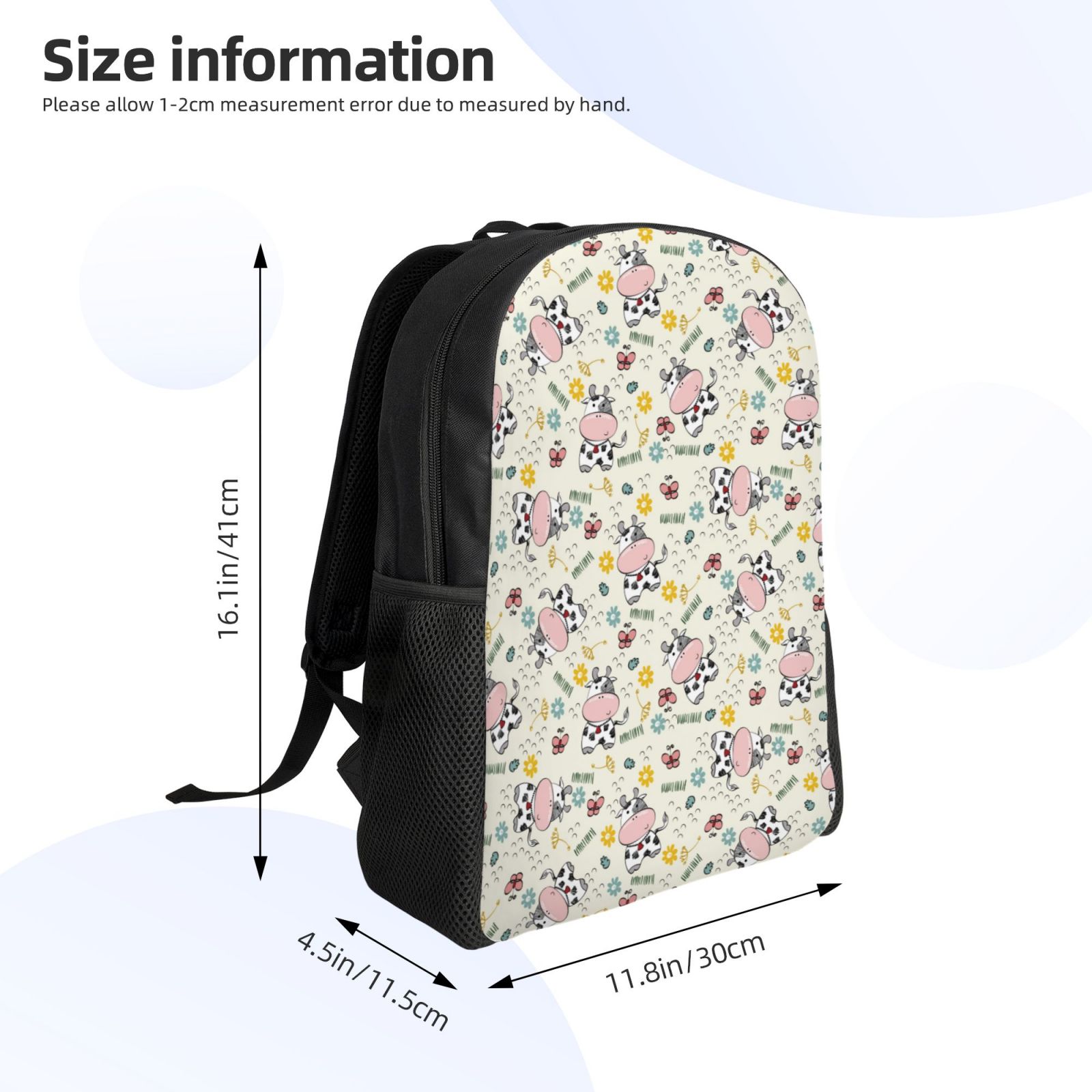Horeoi Cute Cow Print Waterproof 600D Oxford Laptop Backpack for School Travel Work - Lightweight Durable Bag with Adjustable Straps