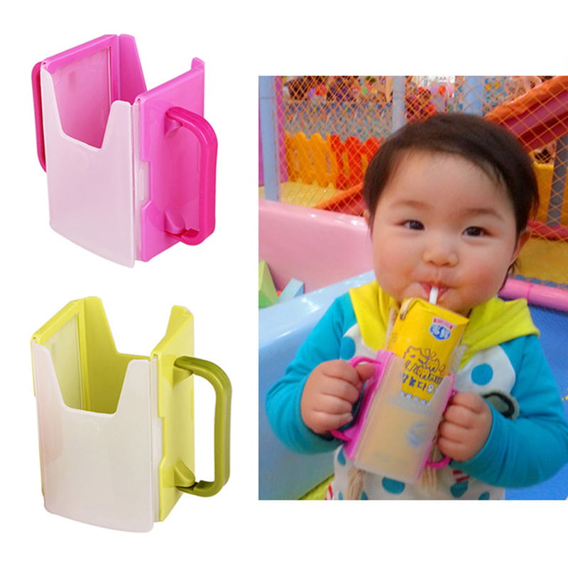 Baby Toddler Self-Help Drink Juice Milk Box Holder Cup Adjustable Handle Plastic 