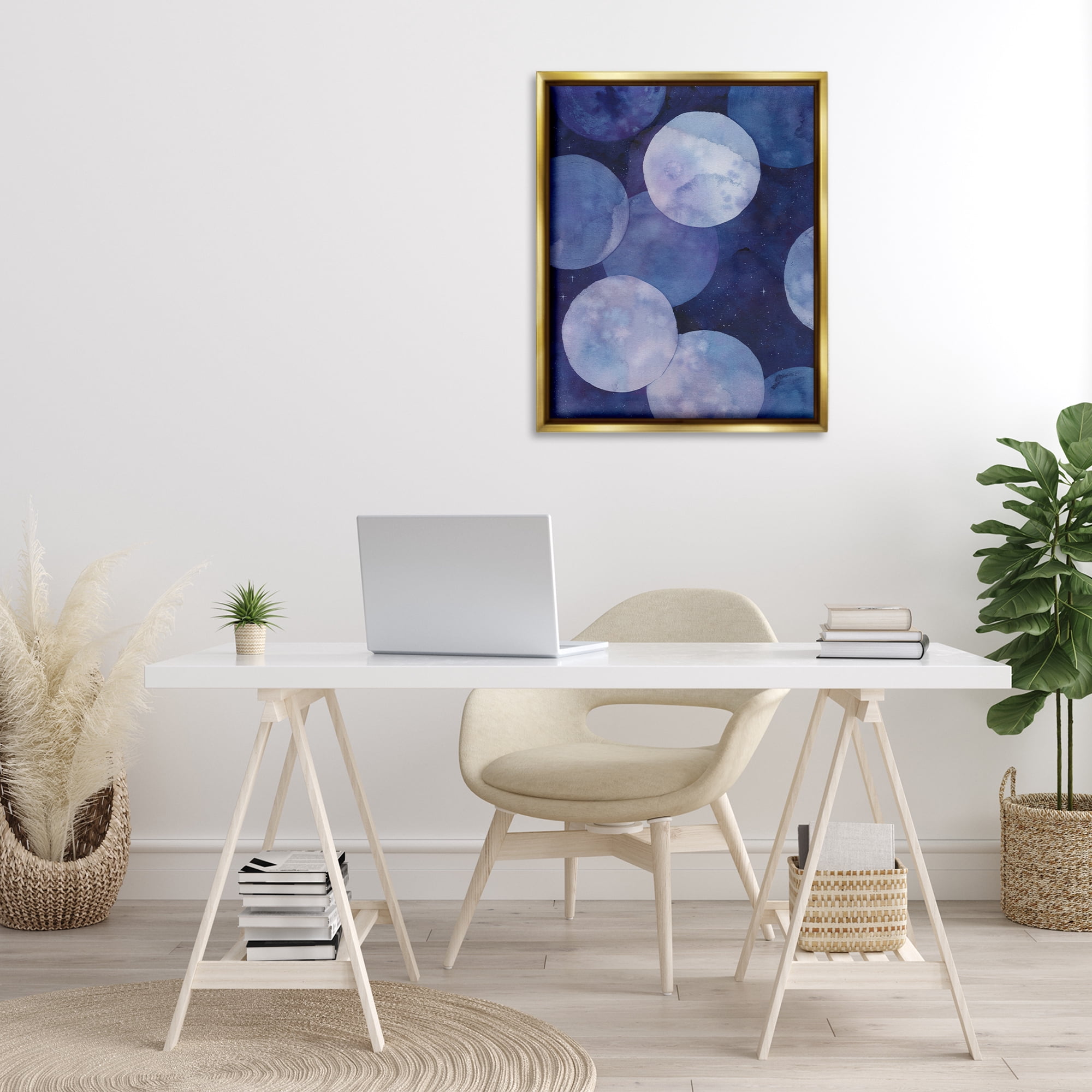Stupell Industries Layered Circles in Space Abstract Painting Gold Floater Framed Canvas Art Print Wall Art, 25 x 31