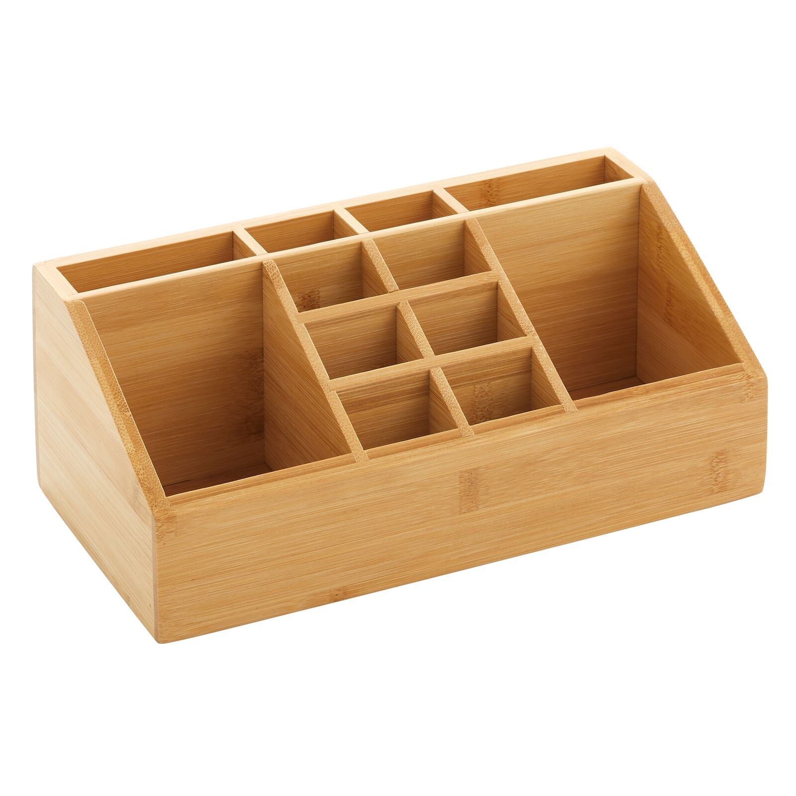 mDesign Bamboo Makeup Cosmetic Organizer Storage Center with 12 Sections for Bathroom Countertops, Vanity - Holds Brushes, Lipstick, Lip Gloss, Concealers, Mascara, Eye Pencils - Natural