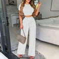 thumbnail image 2 of Jalioing Summer Lounge Set for Women Short Sleeve Crop Top with Pleated High Waist Palazzo Pant 2 Piece Sets, 2 of 7