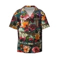 thumbnail image 3 of Goofa Stained Glass Floral Cake Printed Men's Casual Short-sleeved Shirt,Lightweight Breathable Button-down,Summer Casual men's top,Versatile Fashion shirt-XX-Large, 3 of 7