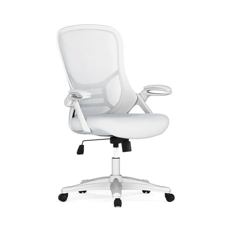 Flash Furniture Porter Ergonomic Mesh High-Back Swivel Office Chair with Flip-Up Armrests White